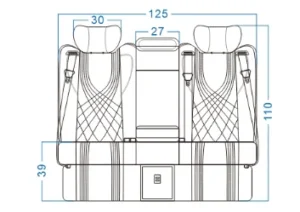 Plano dimensional del asiento de coche modificado eléctrico de 3 plazas YZ-S02 con pantalla inteligente y mesa oculta-1