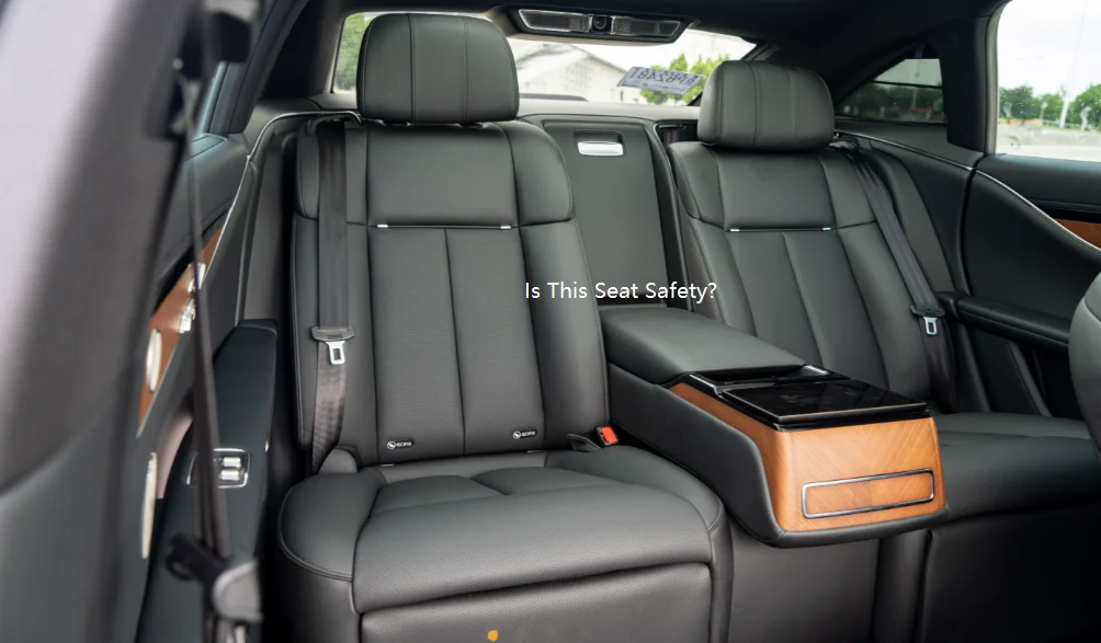 แบนเนอร์นำเสนอเบาะนั่งแบบ Captain Seat ในรถยนต์หรู พร้อมเทคโนโลยีความปลอดภัยและการปกป้องผู้โดยสารตอนหลัง