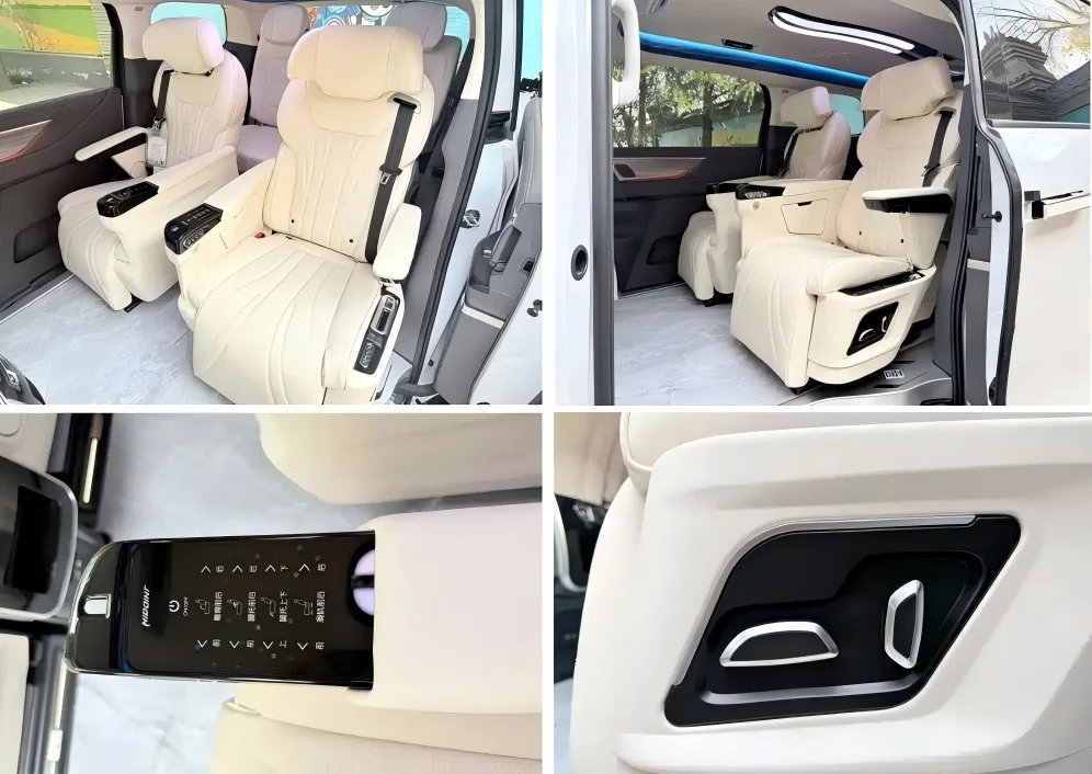 Vista detallada de los asientos personalizados de estilo aeronáutico de un Buick GL8.