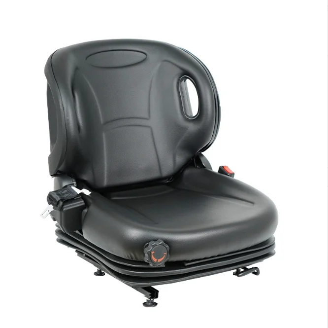 Universal widened, comfortable, shock-absorbing forklift seat with armrests, slide rails, and cushioned seat.