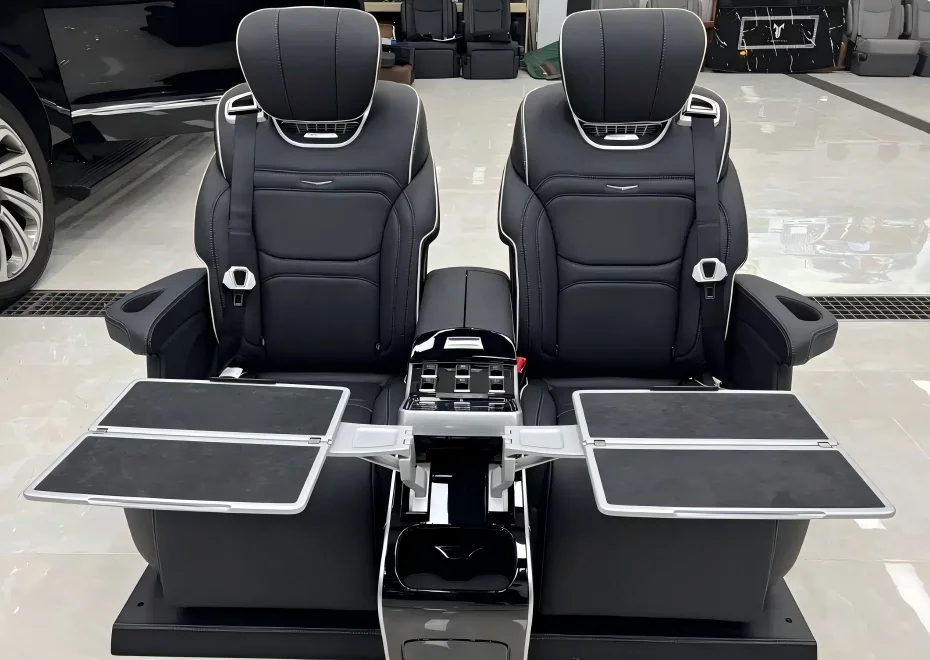 1-Cadillac Escalade View of the modified rear-seat fold-out table in the open position.