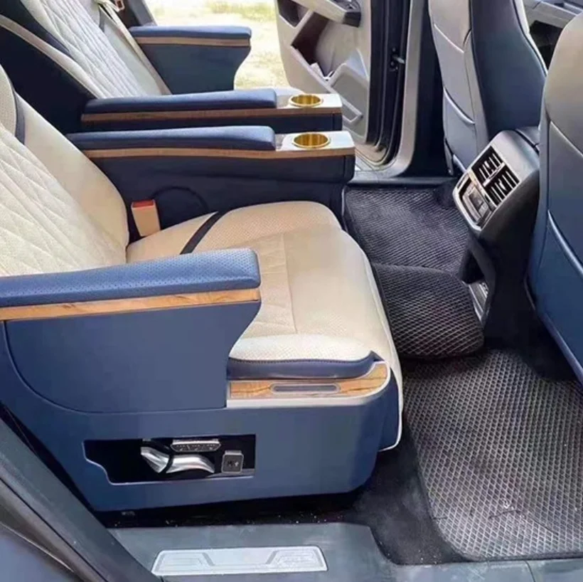 Armrest Detail of the Blue white Middle-Row Aviation Seat in a Volkswagen Teramont