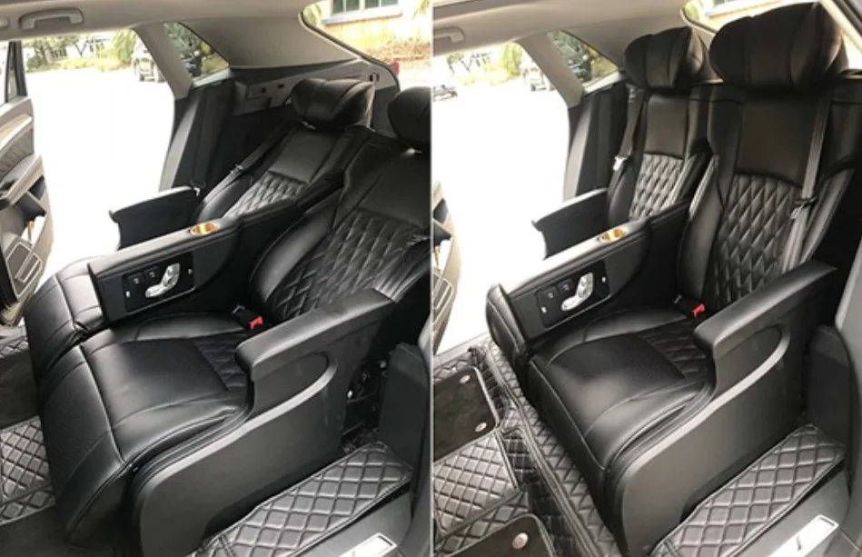 2-Black Rear-Row Aviation Seat Sofa Bed in a Modified Volkswagen Teramont