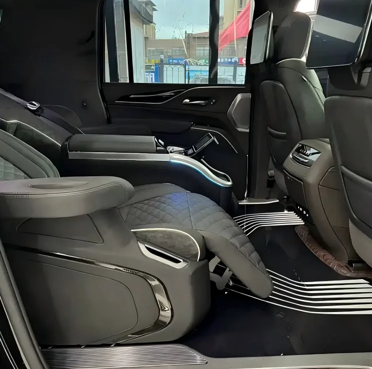 4-Cadillac Escalade Rear seat leg rest in the deployed position.