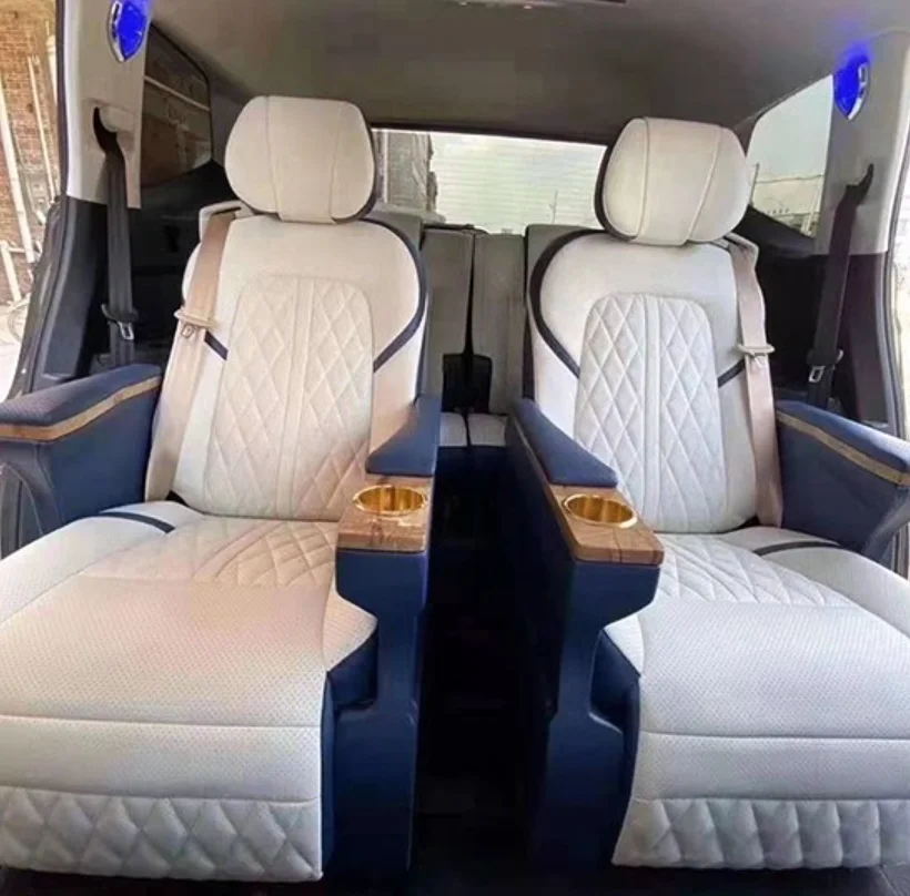 Cup Holder on the Blue white Middle-Row Aviation Seat in a Volkswagen Teramont