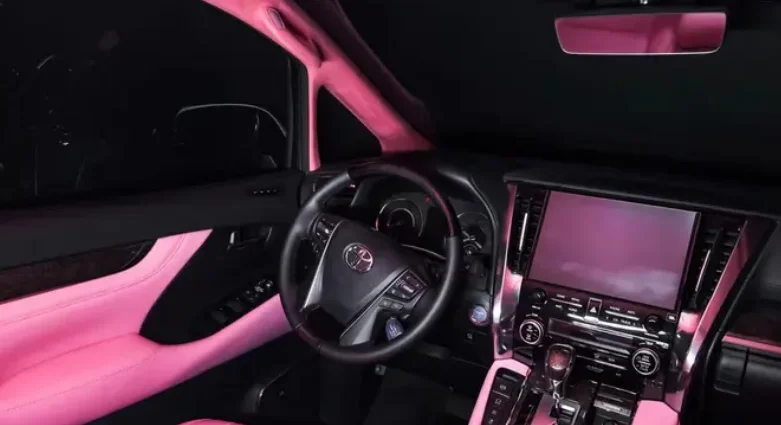 1-3Toyota Alphard customized pink Alcantara roof and ambient lighting interior design