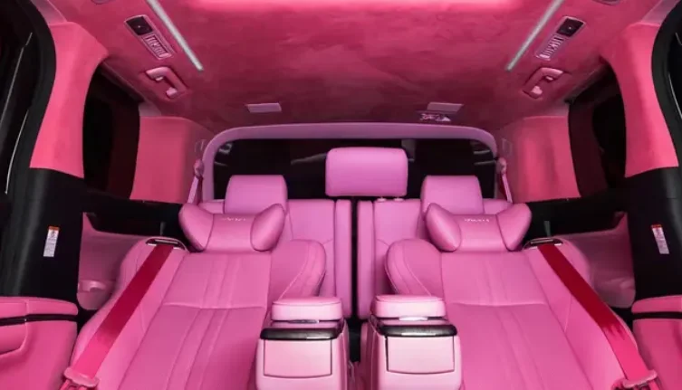 1-6Toyota Alphard personalized interior conversion featuring pink leather upholstery and premium comfort design