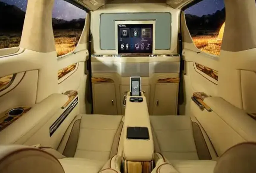 2-4Toyota Alphard VIP conversion interior with multifunctional control panel and rear entertainment system