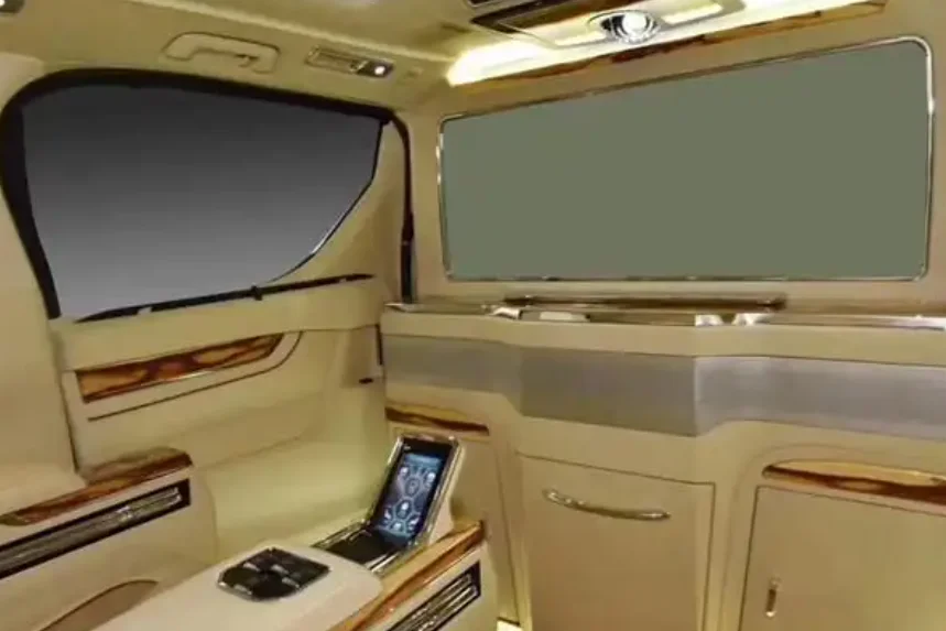 2-6Toyota Alphard executive lounge interior with luxury partition, touchscreen control and premium materials