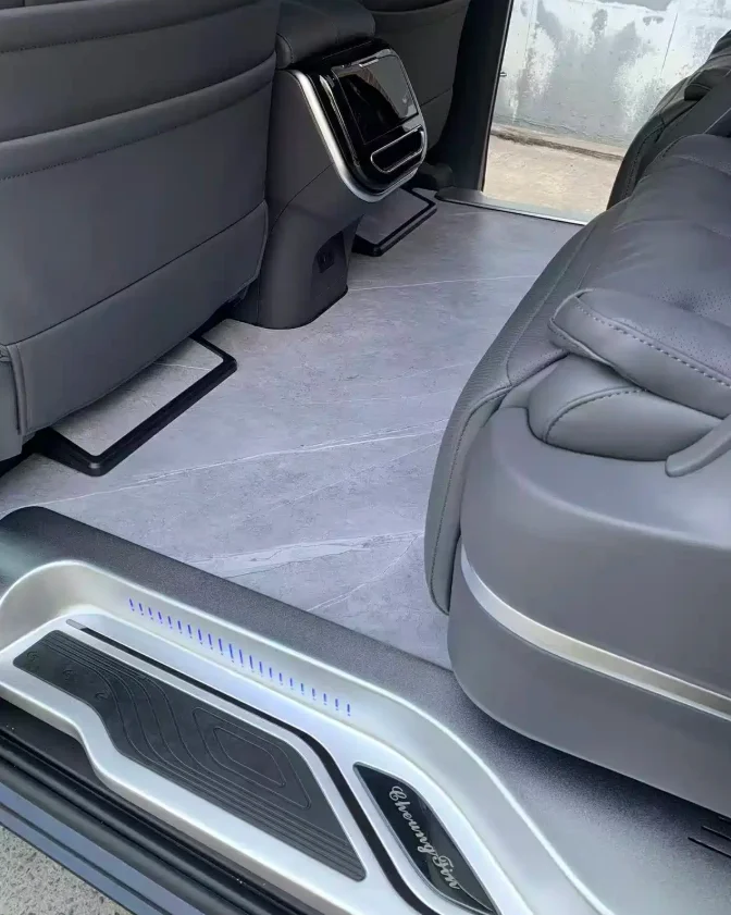 2-Buick GL8 luxury interior upgrade with aerospace-grade aluminum alloy floor and illuminated welcome pedals