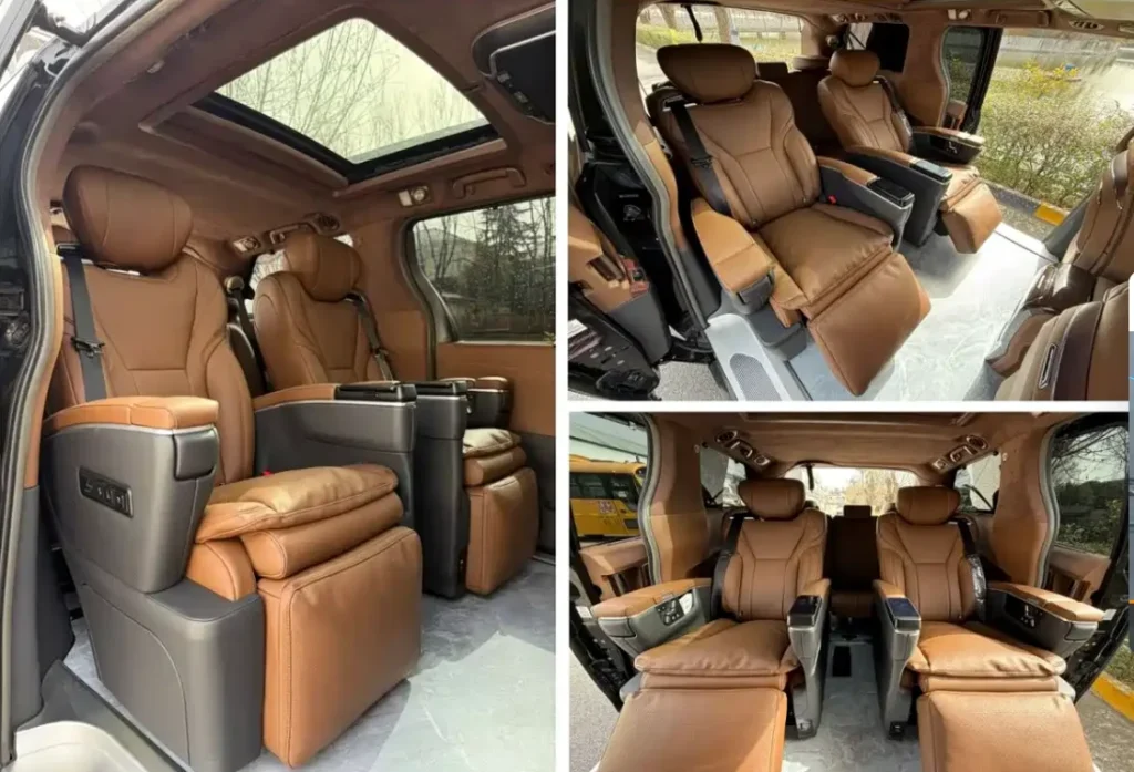 2-Toyota Sienna luxury aviation seats with electric leg rests and ergonomic passenger comfort design
