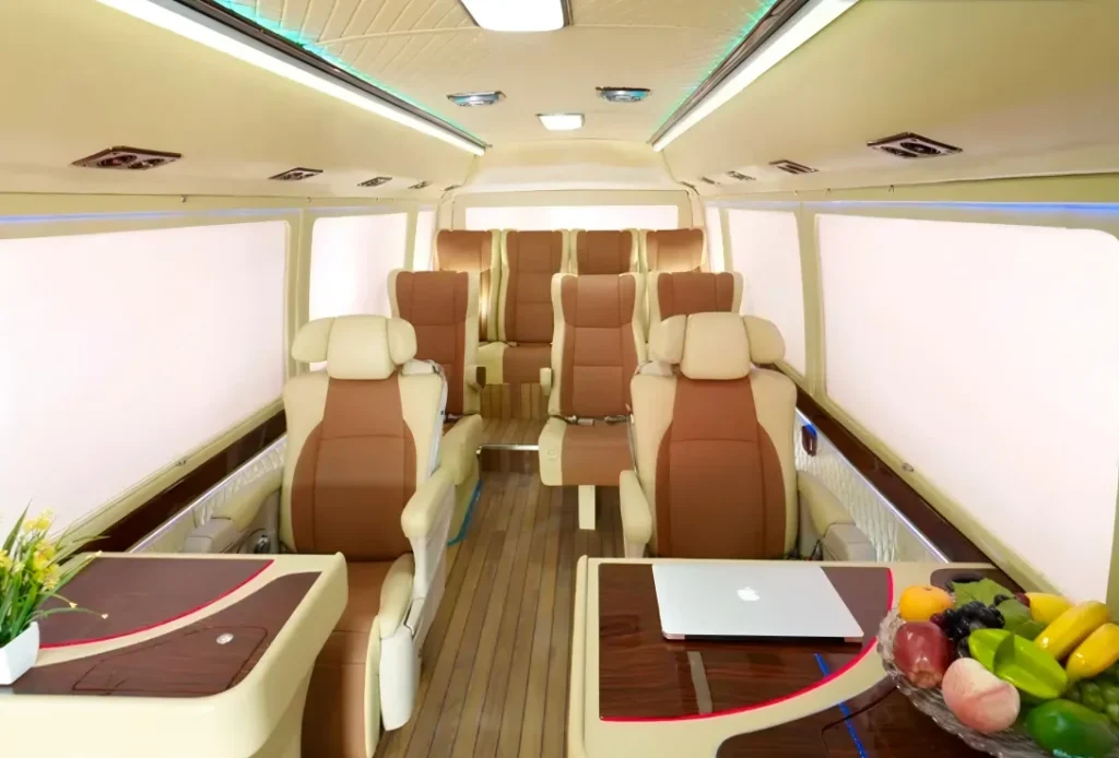 3-3-Toyota Coaster luxury passenger cabin with aviation seats and customized business travel layout