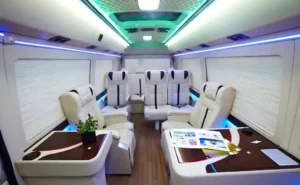 Toyota Coaster luxury bus modification with VIP aviation seats and premium interior design