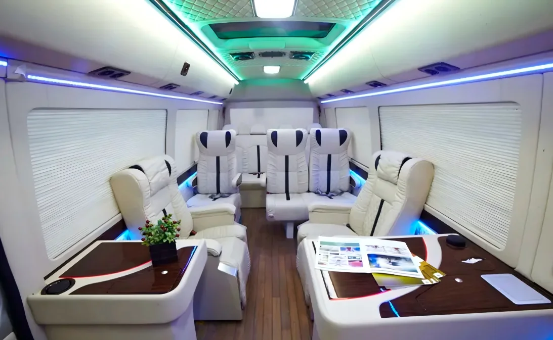 Toyota Coaster luxury bus modification with VIP aviation seats and premium interior design
